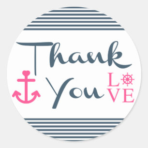 Scherpe Dank Je Blauwe Strepen Anker Liefde Ronde Sticker