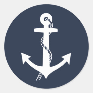 Scherpe donker marineblauwe en witte anker ronde sticker