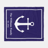 Scherpe Donkerblauwe & Witte Anker & Achternaam Fleece Deken (Voorkant (Horizontaal))