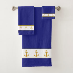 Scherpe, Elegante, Gouden Ankers op Wit & Blauw Bad Handdoek