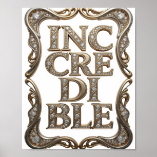 Scherpe Goud INCREDIBLE Tekst Ontwerp Poster