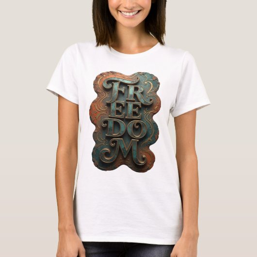 Scherpe Gouden FREEDOM Slogan T-shirt (Voorkant)