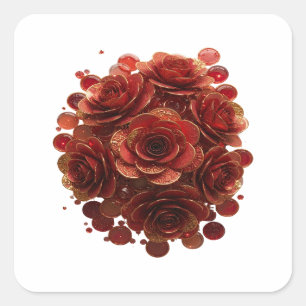 Scherpe Gouden RODE ROZEN EN GLAS BUBBELS Sticker
