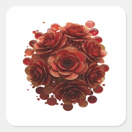 Scherpe Gouden RODE ROZEN EN GLAS BUBBELS Sticker (Voorkant)