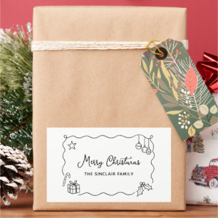Scherpe Kerst Hand Getekende Krabbel Minimalistisc Rechthoekige Sticker