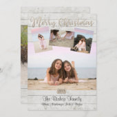 Scherpe kerstkaarten foto hout achtergrond kaart (Voorkant / Achterkant)