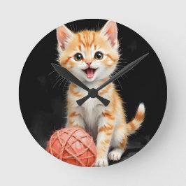 Scherpe Kitten Kat met Garentang Waterverf Print Ronde Klok