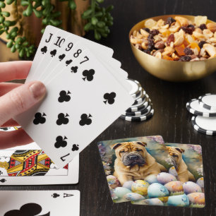Scherpe Lei-hond met Pasen Eieren Vakantie  Pokerkaarten