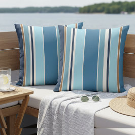 Scherpe Licht Teal Donker Navy Blauwe Witte Strepe Buitenkussen
