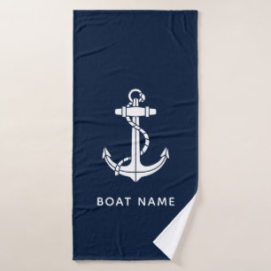 Scherpe Marine Blau Anker Boot Naam Op Maat Badhanddoek