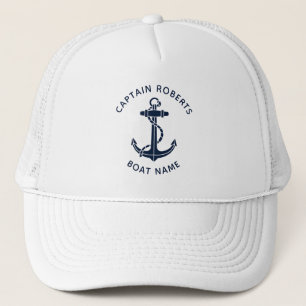 Scherpe marine blauwe anker boot kapitein op maat trucker pet