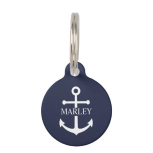 Scherpe marineblauwe anker met eigen naam huisdierpenning