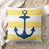 Scherpe marineblauwe anker met gele strepen kussen (Deken)