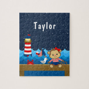 Scherpe Meisjes Aap Rood en Marineblauw Legpuzzel