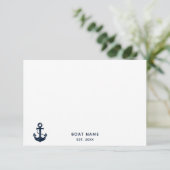 Scherpe Navy Blau Maatwerk Bootnaam Bedankkaart (Staand voorkant)