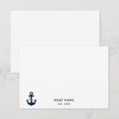 Scherpe Navy Blau Maatwerk Bootnaam Bedankkaart (Voorkant / Achterkant)