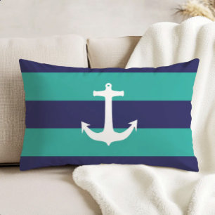 Scherpe Navy Blau Turquoise Strepen Witte Anker Accent Kussen