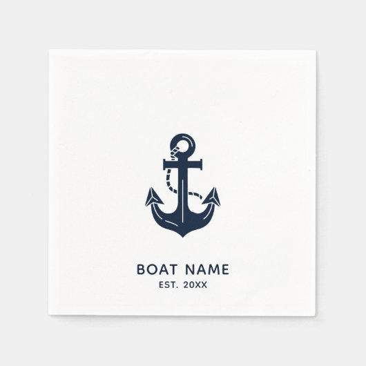 Scherpe Navy Blauwe Aangepaste Bootnaam Servet (Voorkant)