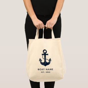 Scherpe Navy Blauwe Aangepaste Bootnaam Tote Bag