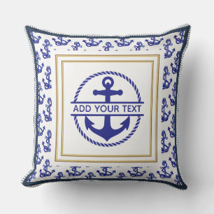 Scherpe Navy Blauwe Anker Aanpasbare Naam Kussen