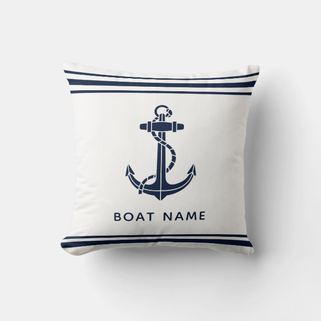 Scherpe Navy Blauwe Anker Boot Naam Custom Kussen (Voorkant)