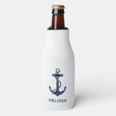 Scherpe Navy Blauwe Anker Boot Naam Flesjeskoeler (Fles Voorkant)