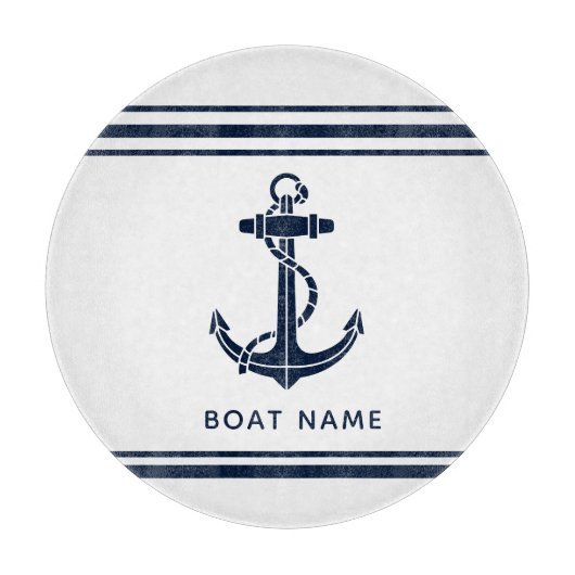 Scherpe Navy Blauwe Anker Boot Naam Op Maat Snijplank (Voorkant)