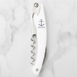Scherpe Navy Blauwe Anker Gepersonaliseerde Bruids Kurkentrekker