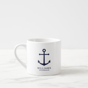 Scherpe Navy Blauwe Anker Gepersonaliseerde Grooms Espresso Kop