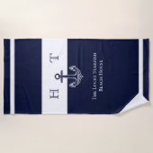 Scherpe Navy Blauwe Anker Kust Monogram Naam Strandlaken (Voorkant)