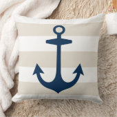 Scherpe Navy Blauwe Anker met Beige Strepen Kussen (Deken)