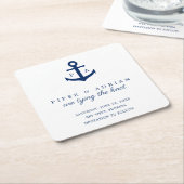 Scherpe Navy Blauwe Anker Monogram Save the Date Kartonnen Onderzetters (Schuin)