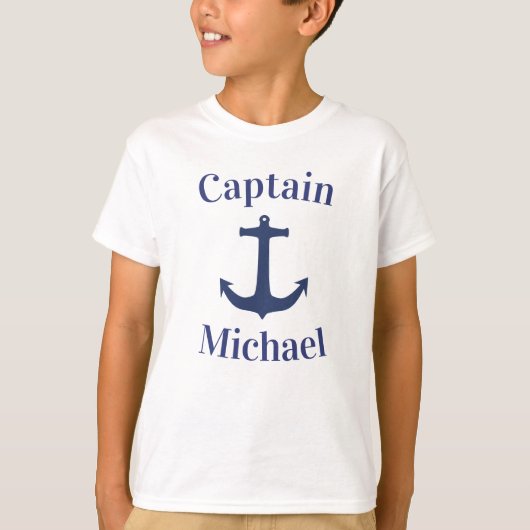 Scherpe Navy Blauwe Bootanker Kapiteinsnaam T-shirt (Voorkant)