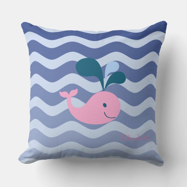 Scherpe Navy Blauwe Golven, Walvis Kussen (Voorkant)