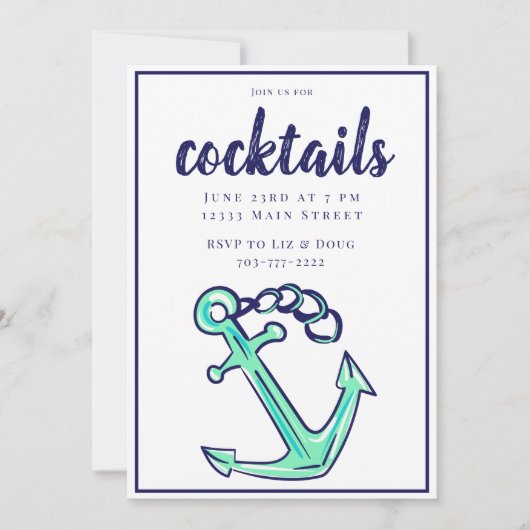 Scherpe Navy Groen Anker Cocktail Party  Kaart (Voorkant)