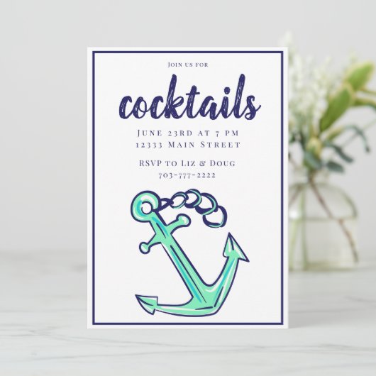 Scherpe Navy Groen Anker Cocktail Party  Kaart (Staand voorkant)