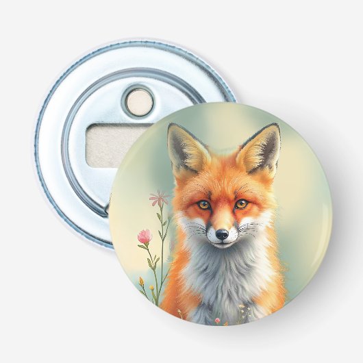 Scherpe ogen van een sluwe rode vos button flesopener (Voorkant)