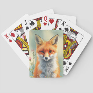 Scherpe ogen van een sluwe rode vos pokerkaarten