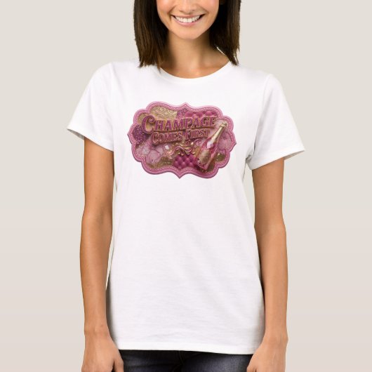 Scherpe Rode CHAMPAGE COMES FIRST Shirt Ontwerp (Voorkant)