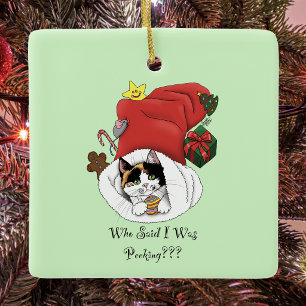 Scherpe rode kerst calico kat Kerstvakantie Keramisch Ornament