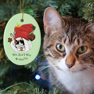 Scherpe Rode Kerst Calico Kitten Vakantie Keramisch Ornament