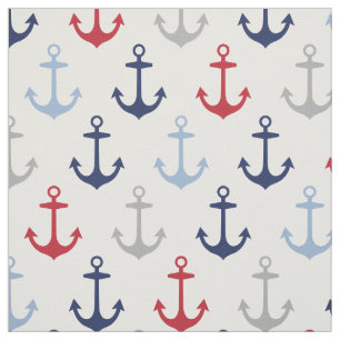 Scherpe rode witte en marineblauwe ankerpatroon stof