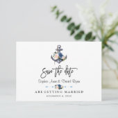 Scherpe Roze Blush Blauwe Bloemige Anker Bruiloft Save The Date (Staand voorkant)