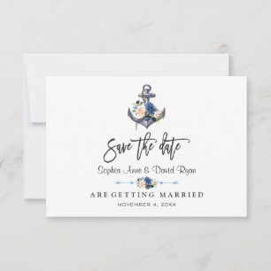 Scherpe Roze Blush Blauwe Bloemige Anker Bruiloft Save The Date