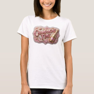 Scherpe Roze CHAMPAGNE TIJD 3D Tekst Kunst T-shirt