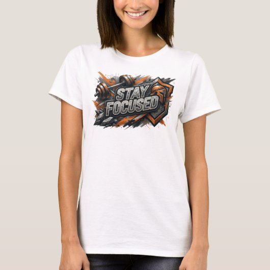 Scherpe Roze STAY FOCUSED Tekst Ontwerp T-shirt (Voorkant)