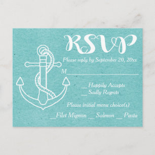 Scherpe RSVP Blauw Turquoise Scheepsanker Teal Uitnodiging Briefkaart