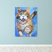 Scherpe Springende Schotse Kat Canvas Afdruk (Insitu (Houten vloer))