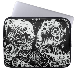 Scherpe Tanden Nachtmerrie, Zwart en Wit Laptop Sleeve