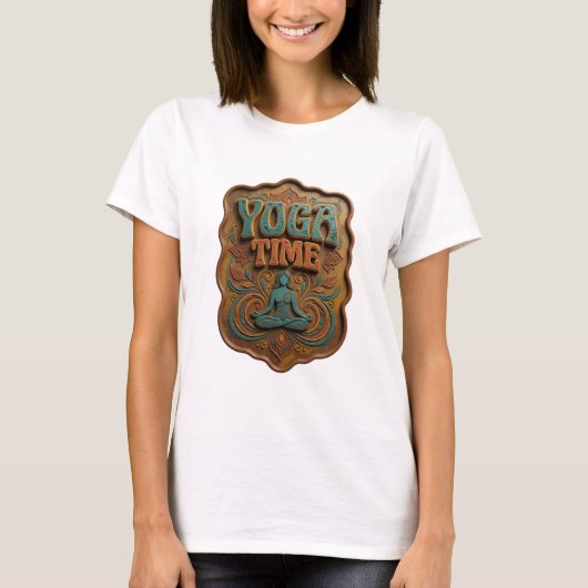 Scherpe Teal YOGA TIME Draagbare Kunst T-shirt (Voorkant)